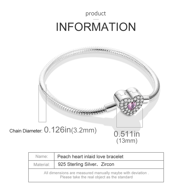 Peach Love Bracelet – S925 Silver Heart Charm  Sweet sparkle. Personal touch. Made with love.