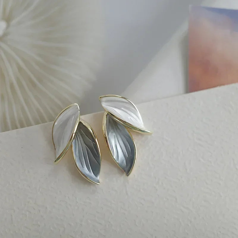 LeafMuse Stud Earrings – Korean Grey Leaf Design  Natural elegance. Soft tones. Everyday charm.