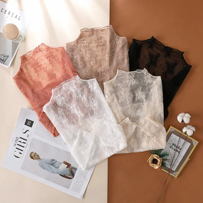 LaceMesh Crop Top – Sheer Long Sleeve Elegance  Delicate lace. Bold layers. Effortless style.
