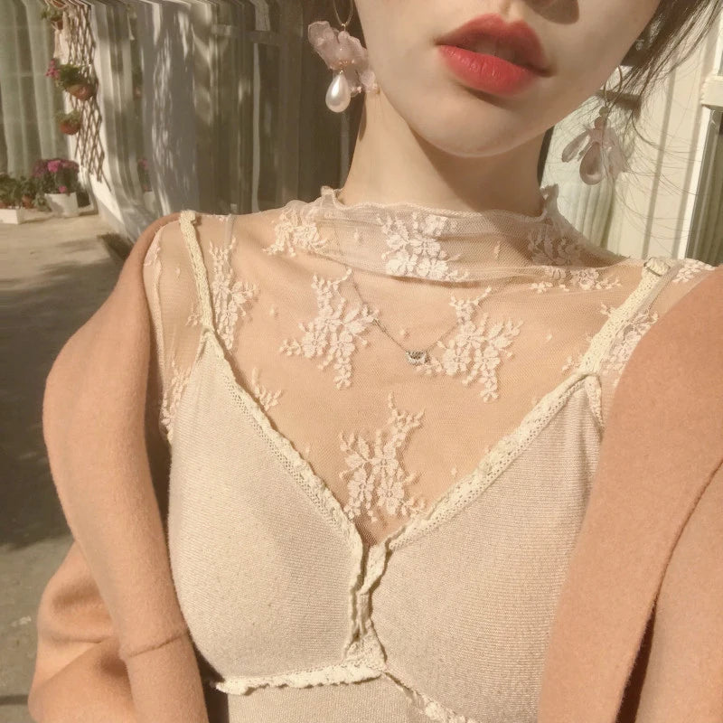 LaceMesh Crop Top – Sheer Long Sleeve Elegance  Delicate lace. Bold layers. Effortless style.
