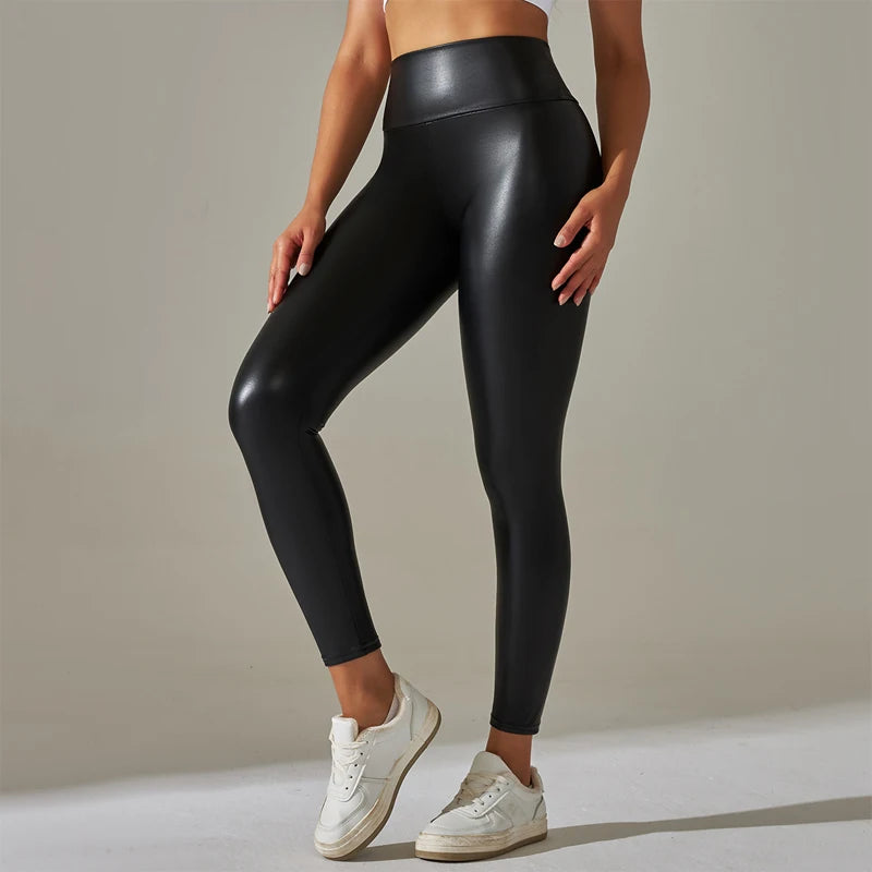 ColorEdge PU Leggings – High-Waist Sculpt Fit  Glossy finish. Bold colors. Powerful confidence.