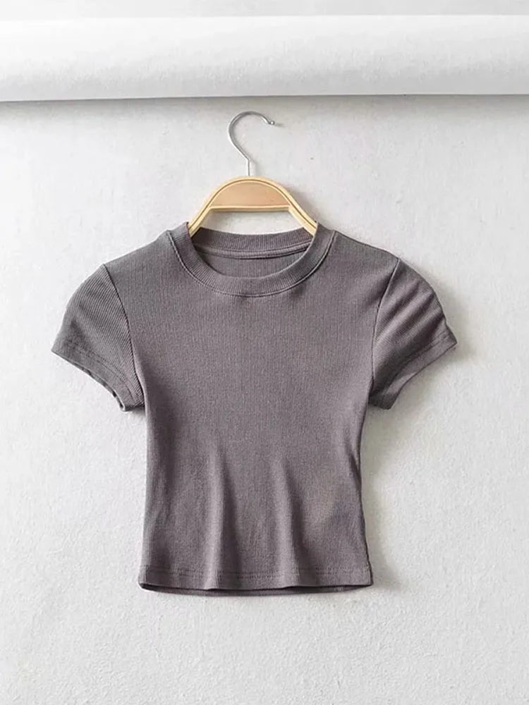 Slim Muse Crop Tee – O-Neck Elastic Fit Top  Simple fit. Sexy feel. Everyday essential.