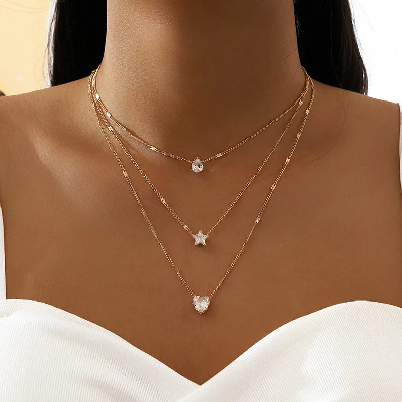 LuxeLayer Zircon Necklace – Multi-Layer Choker  Layered shine. Modern style. Effortless glam.