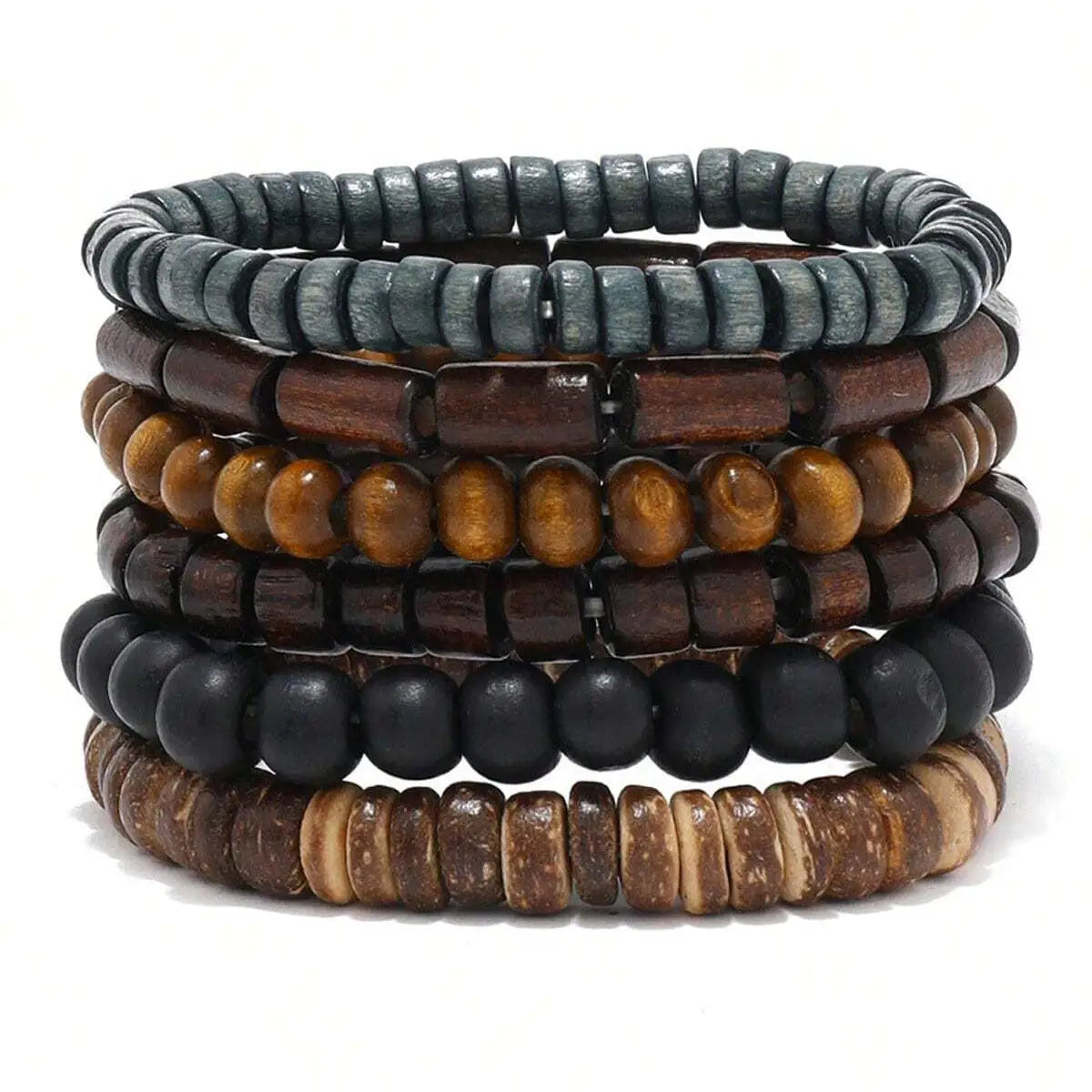 RuggedWrap Bracelet Set – PU Leather & Wood Beads  Natural vibe. Strong style. Built for everyday wear.