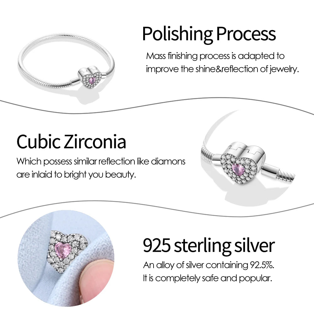 Peach Love Bracelet – S925 Silver Heart Charm  Sweet sparkle. Personal touch. Made with love.