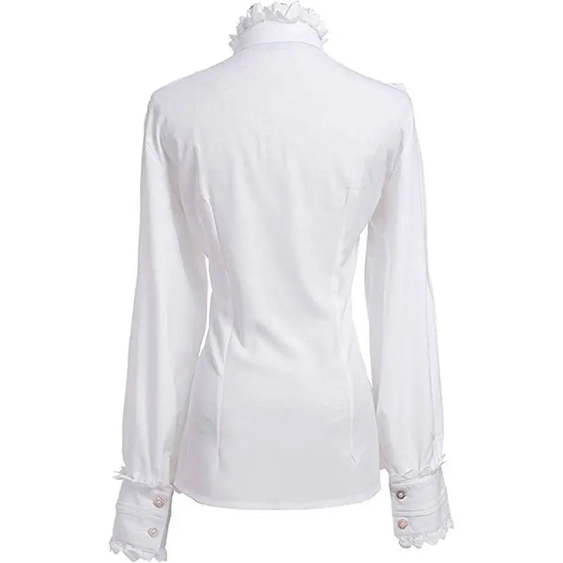 NoirVicta Gothic Blouse – Victorian Ruffle High Collar Top  Dark elegance with timeless vintage charm.
