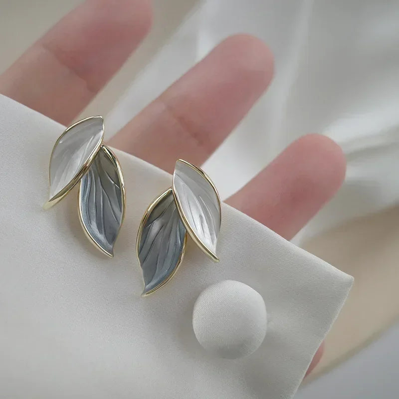 LeafMuse Stud Earrings – Korean Grey Leaf Design  Natural elegance. Soft tones. Everyday charm.
