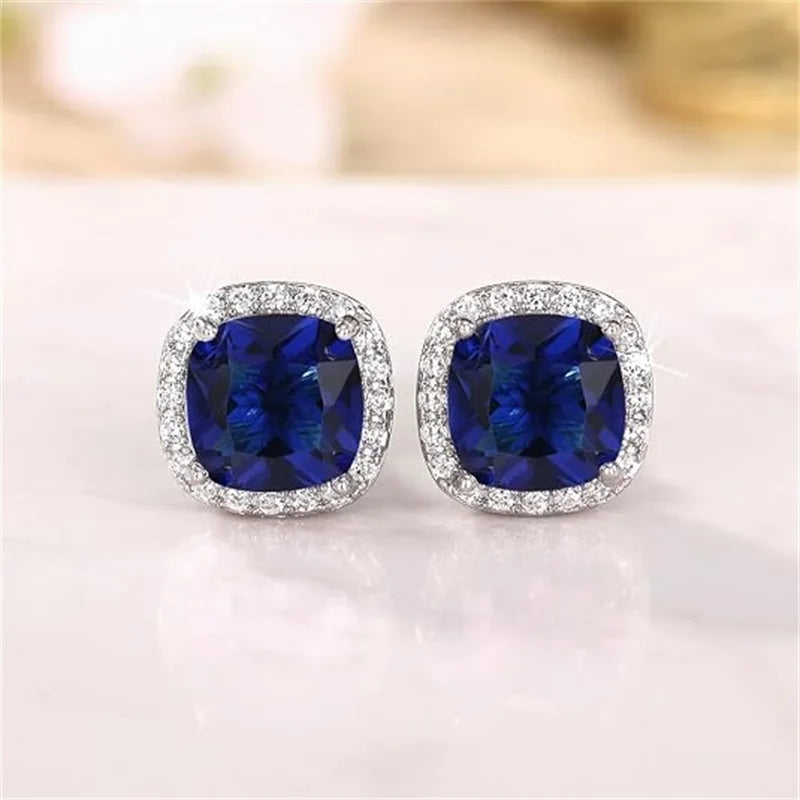 Huitan Classic Cushion Shape Stud Earrings with Brilliant Cubic Zirconia Stone Wedding Engagement Party Luxury Jewelry for Women