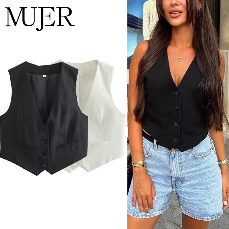TailorMuse Cropped Vest – V-Neck Summer Suit Top  Sharp style. Clean lines. Effortless confidence.