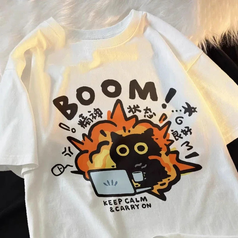 Mood Kawaii Oversized Tee – “Good Mental State” Cartoon Top  Positive vibes. Cute style. Everyday comfort.