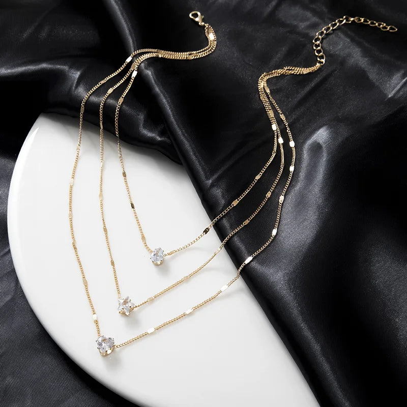 LuxeLayer Zircon Necklace – Multi-Layer Choker  Layered shine. Modern style. Effortless glam.