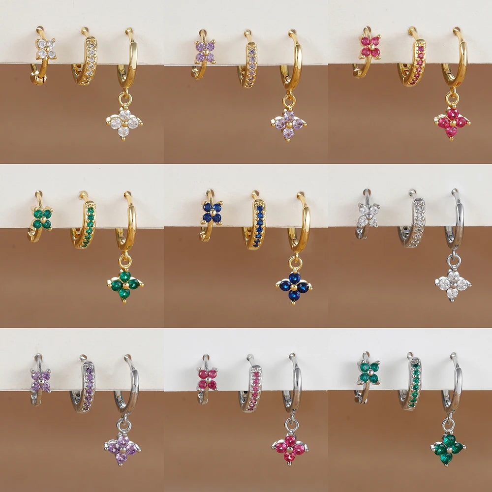 Flora Shine Earrings – 3PCS Stainless Steel Flower Set  Floral charm. Crystal sparkle. Everyday elegance.