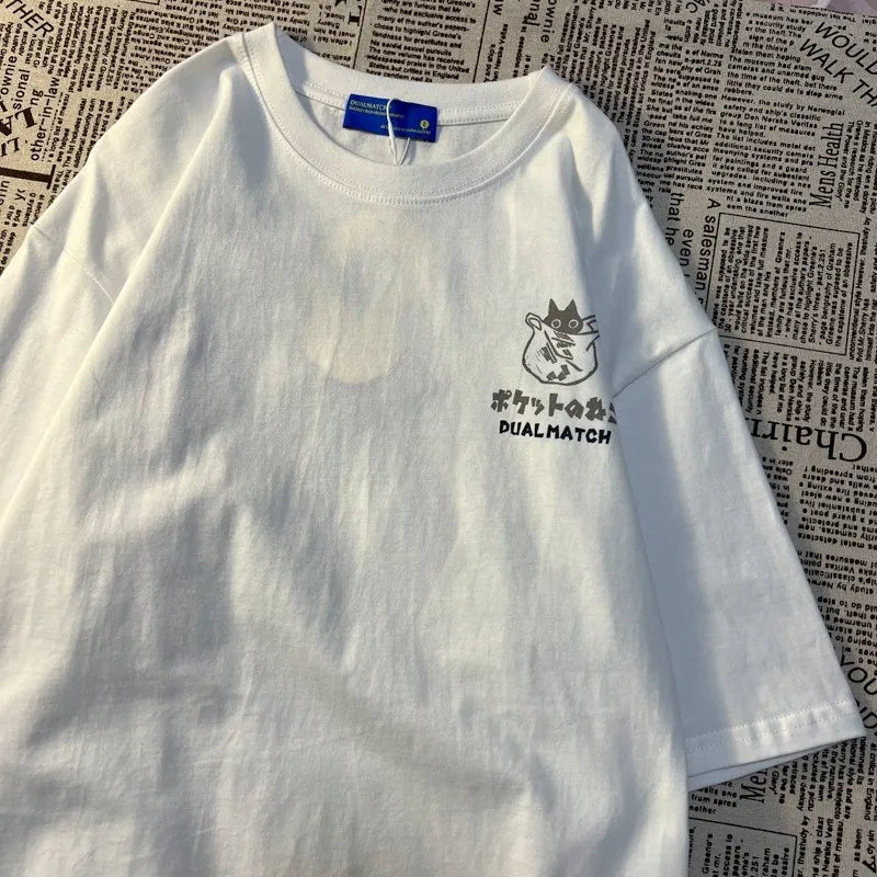 Neko Vibe Oversized Tee – Japanese Retro Cat Print  Cute style. Cozy fit. Everyday vibes.