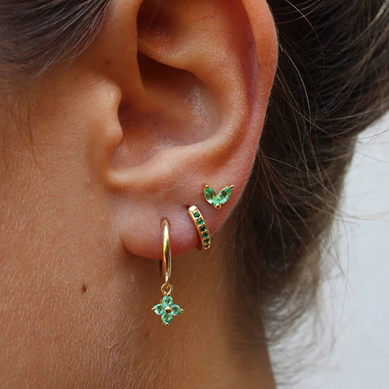 EmeraldGlow Hoops – 3PCS Green Zirconia Set  Fresh color. Subtle shine. Effortless elegance.