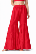 Red Tiered Ruffle Sharara Palazzo Pants
